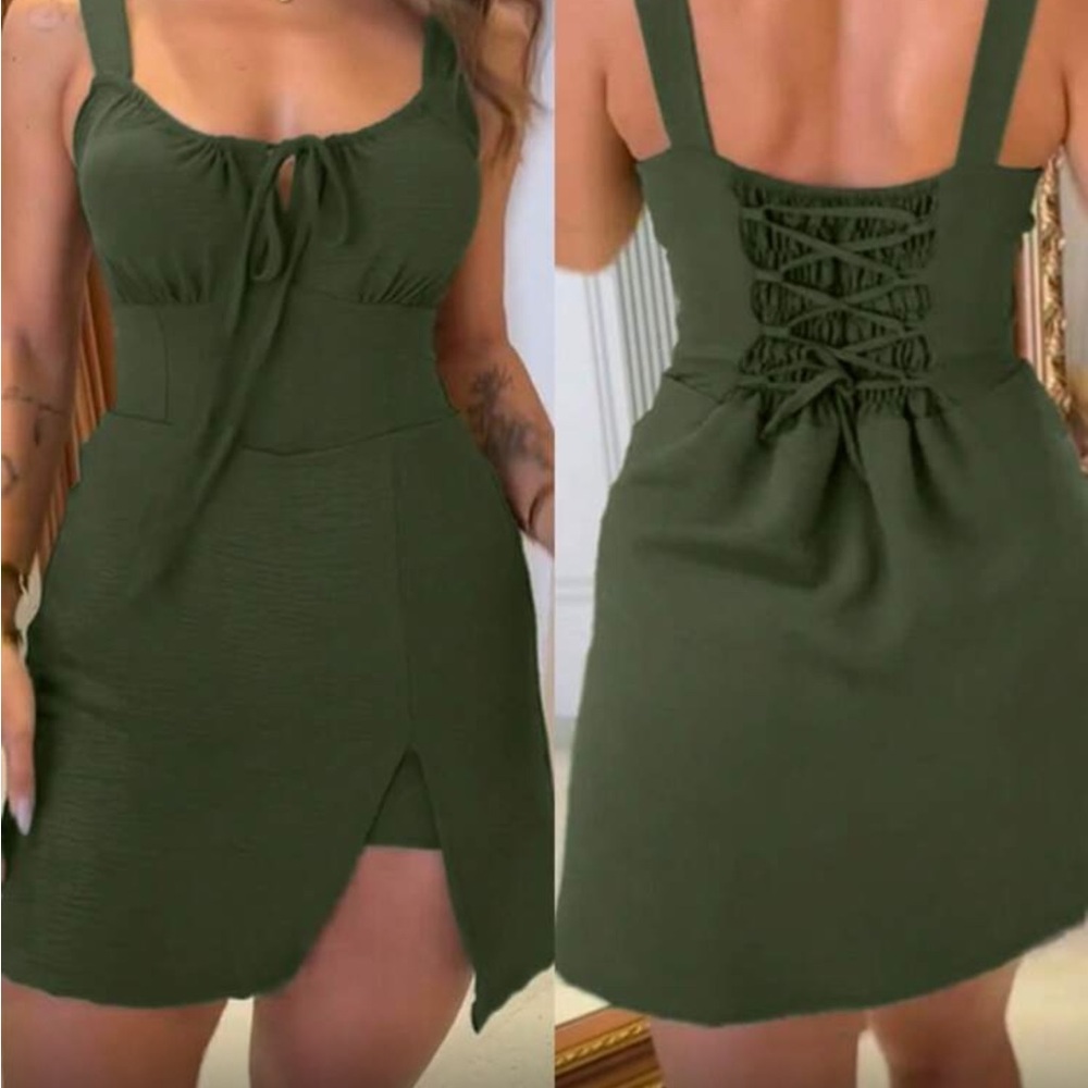 SHEIN Olive Green Lace-Up Mini Dress